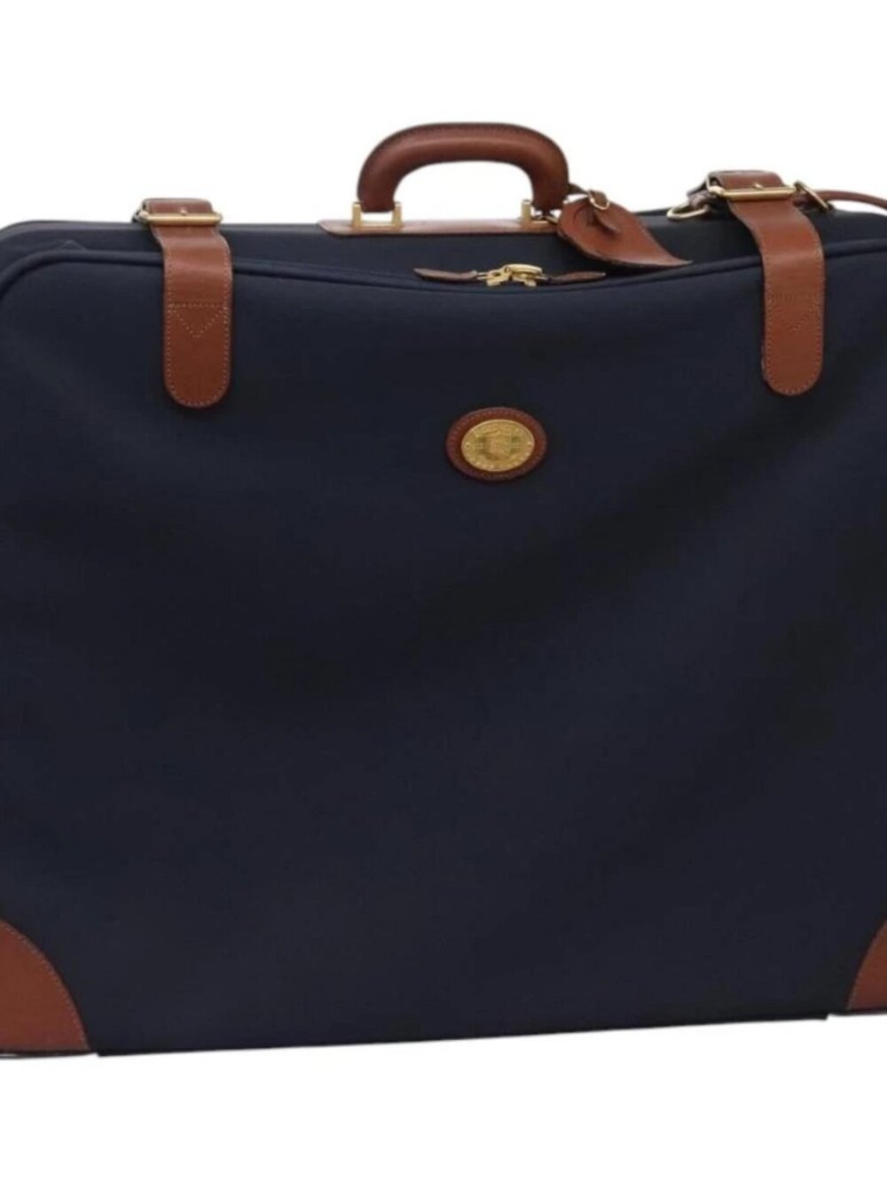 Burberrys Travel Case Boston Bag PVC Navy Brown Auth ti2922
